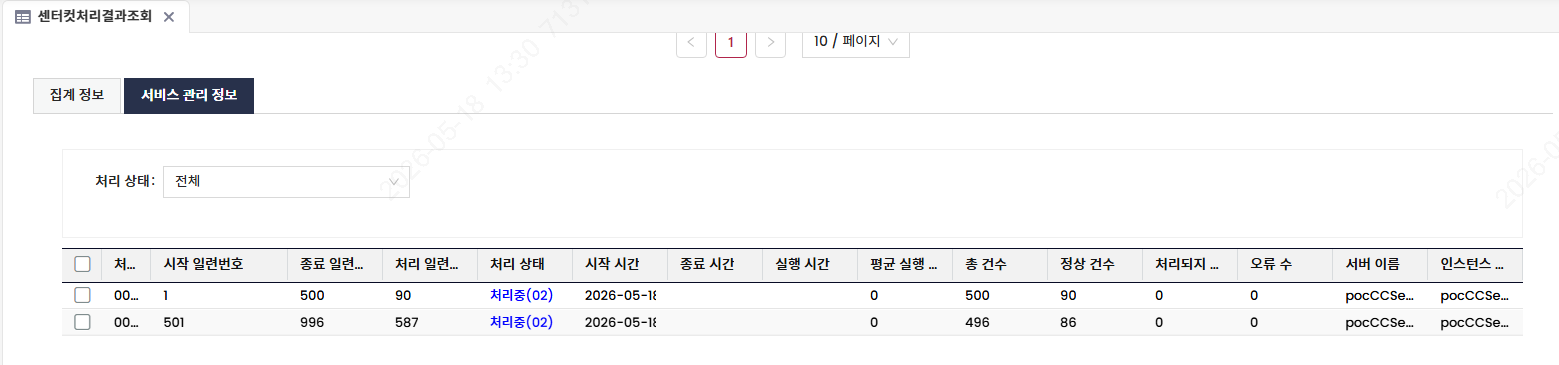 센터컷 노드별 진행 상태 화면